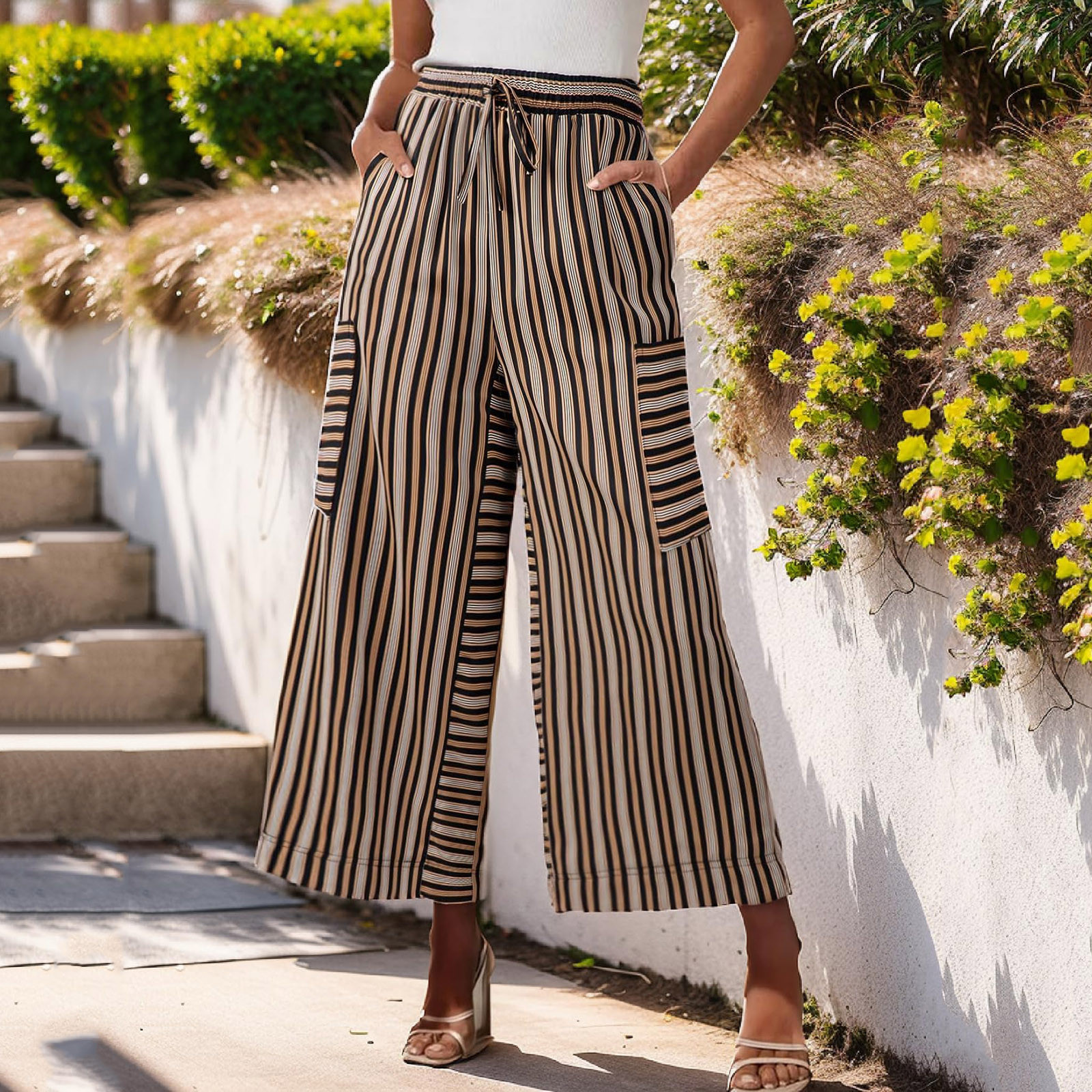 2-Pack High Waist Relaxed Fit Wide Leg Pants