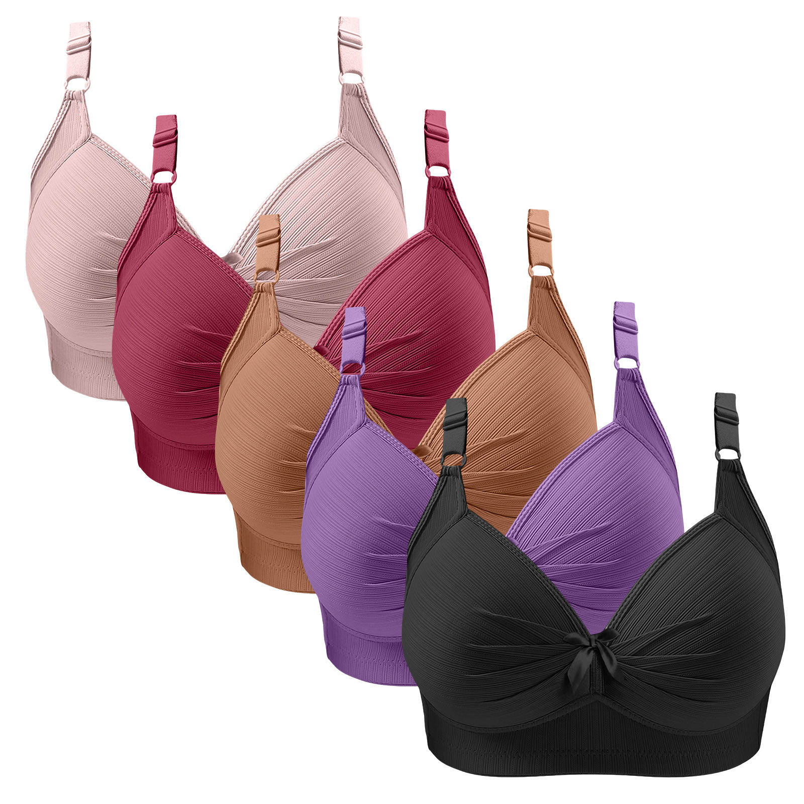 HAPIMO 5 Pack Bras for Women Full Coverage No Underwire Bras Soft ...